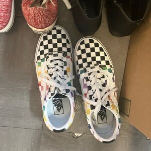 Vans Black and White Checkerboard with Rainbow Highlights